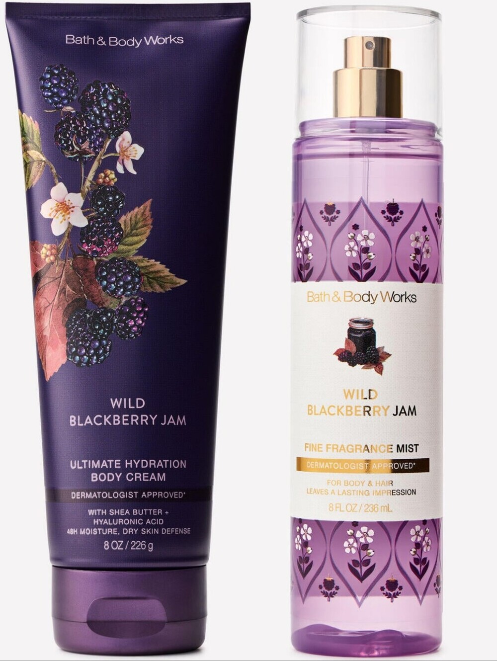 Bath & Body Works Wild Blackberry Jam Body Cream & Fragrance Mist Set NEW